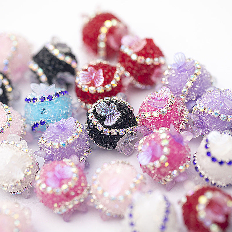 Embellished Bubblegum Beads 16mm Butterfly Embedded Rhinestone 10pcs