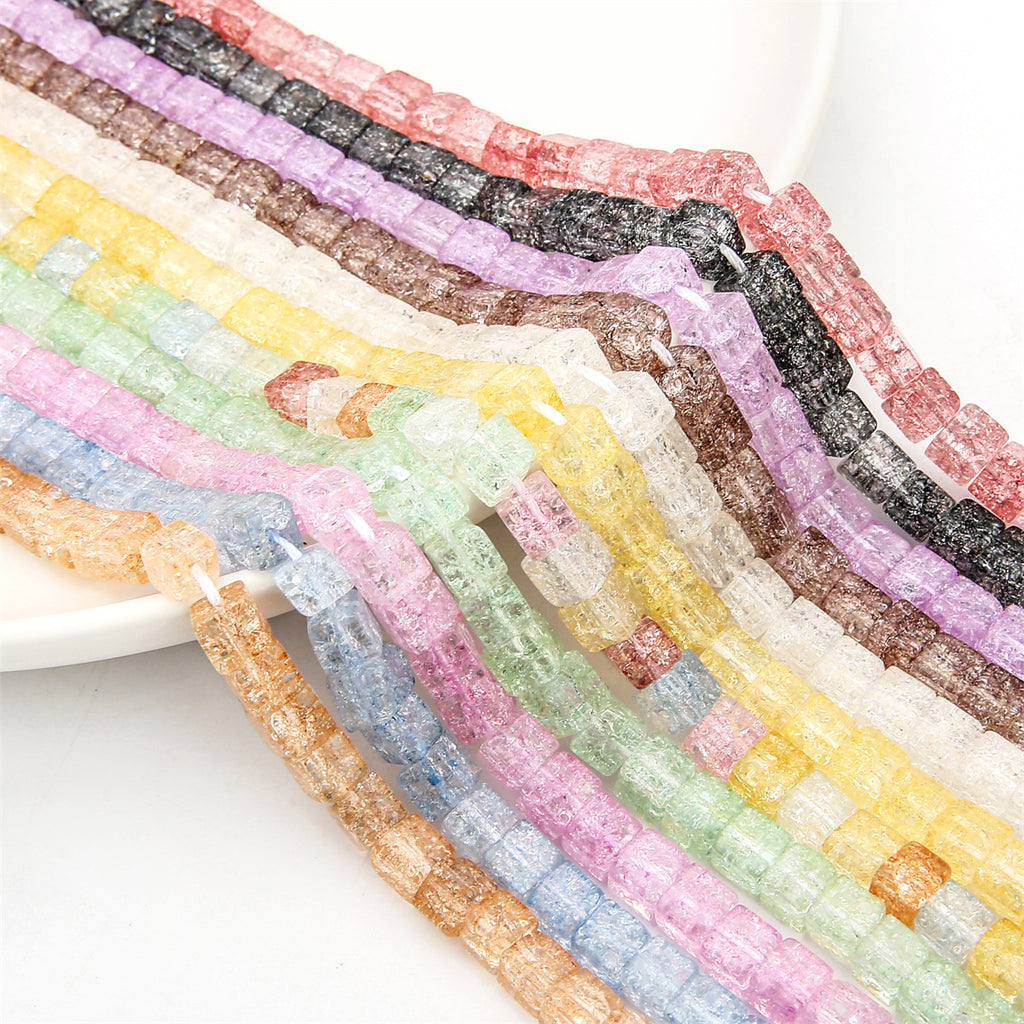 Crackle Square Glass Beads 6mm Multicolor Mixed 59pcs