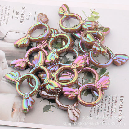 UV Color Plated Solid Color Varied Sakura Angel Wings Acrylic Beads 2pcs 21
