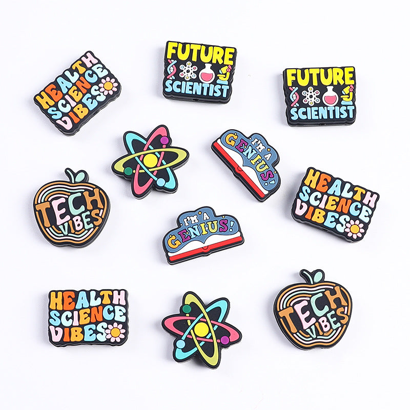 Silicone Focal Beads Science Tech Vibes Inspirational Letters 20pcs 2