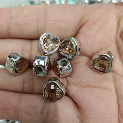 Colored Heart Flat Acrylic Beads 12mm Rhinestone Embeded 100pcs 7