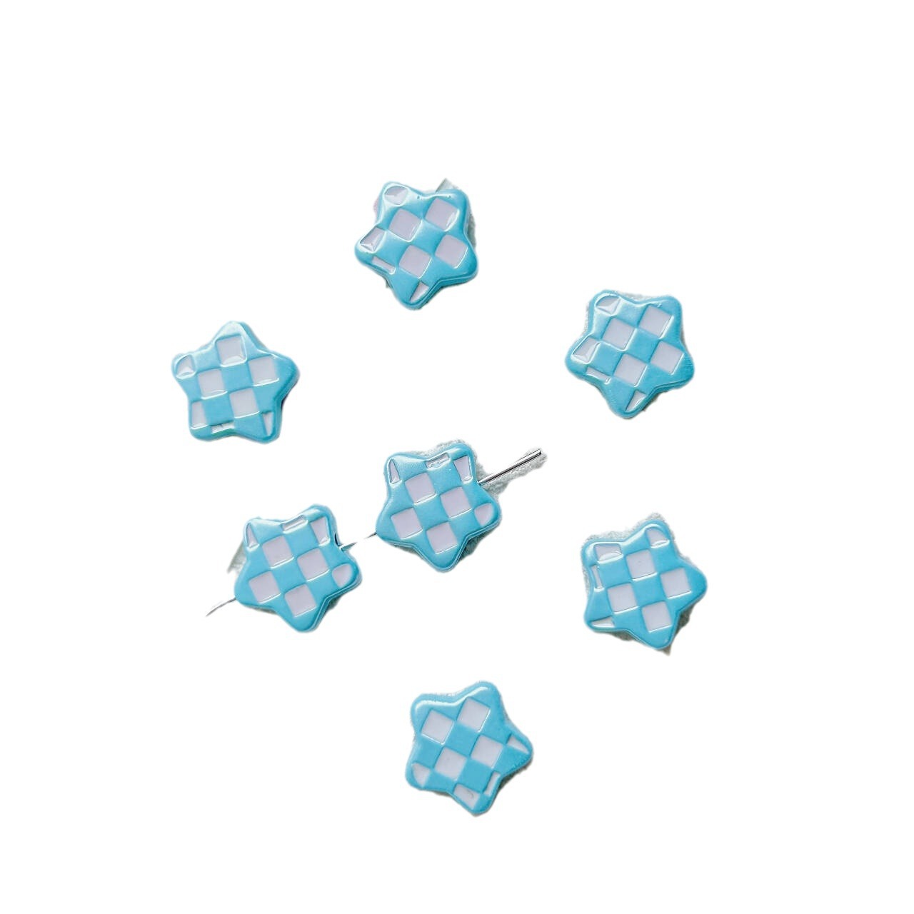 Star Metal Beads 12mm Baking Painted Plaid Pattern 10pcs 5