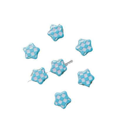 Star Metal Beads 12mm Baking Painted Plaid Pattern 10pcs 5