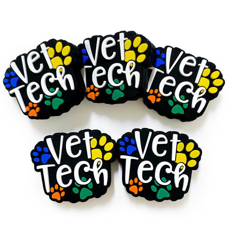 Silicone Focal Beads Vet Tech Dog Claws With Vet Tech Lettering 20pcs 3