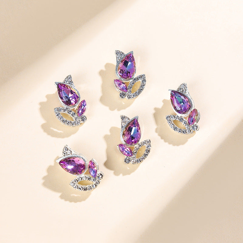 Enchanted Tulip Rhinestone Beads 20mm Alloy Floral Pave 5pcs 4