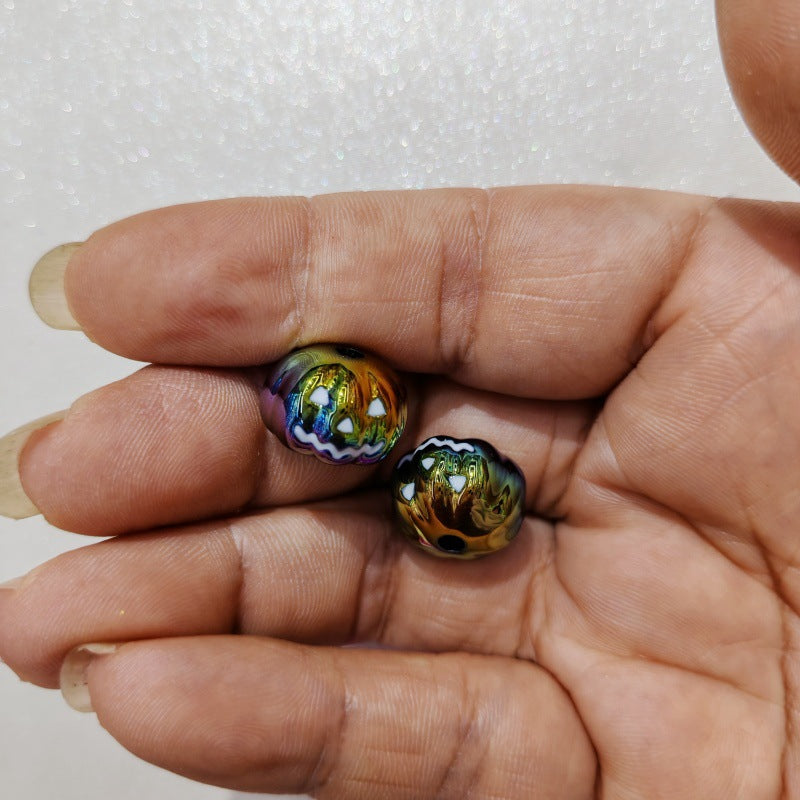 Plating Pumpkin Acrylic Beads 13x16mm Glossy Halloween Face 100pcs 9
