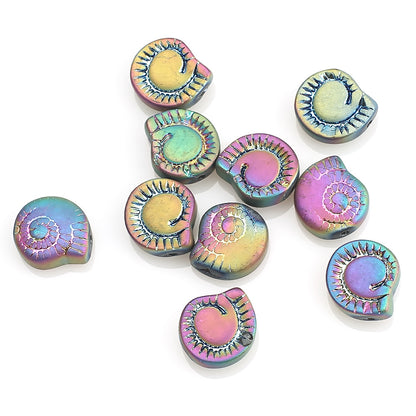 Electroplated Snail Glass Beads 12mm Transparent Iridescent 30pcs 13