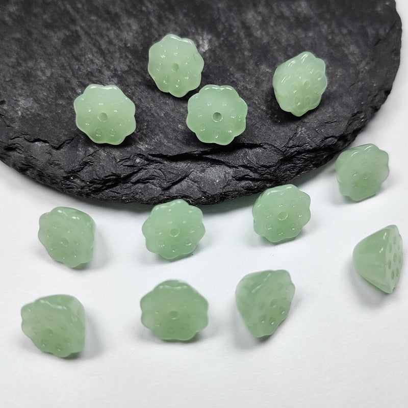 Lotus Glass Beads 10mm Translucent Green Flower 20pcs 3