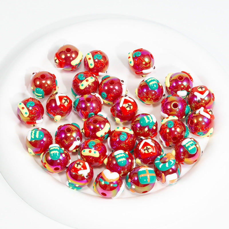 Hand Painted Christmas Socks Acrylic Beads 16.7*15mm Colorful 10pcs 7