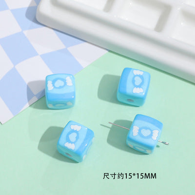 Printed Acrylic Square Beads 15mm Sanrio Pastel Colors 10pcs 6