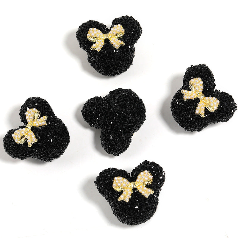 Bow Mickey Head Rhinestone Beads 29mm Pearl Bow 5pcs 8