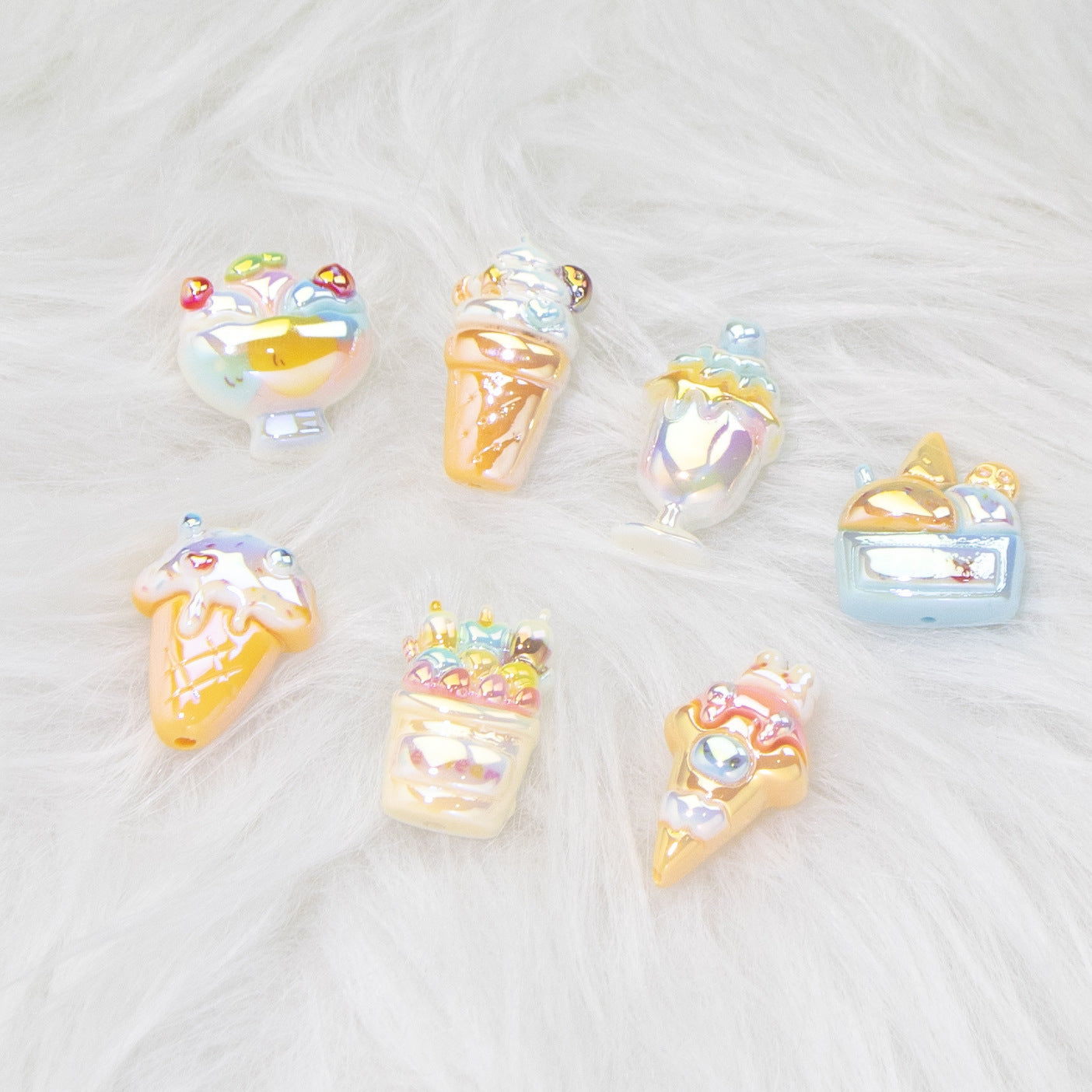 Ice Cream Dessert Resin Beads Glossy Iridescent Pastel 20pcs 2