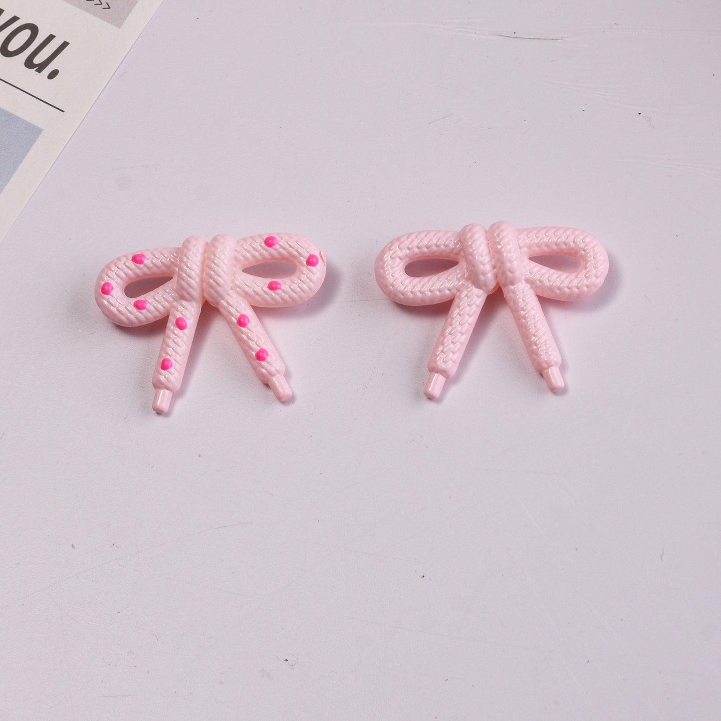 Hand Painted Bow Acrylic Beads 27mm Polka Dot Design 10pcs 3