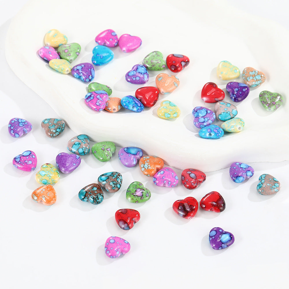 Blooming Ink Color Heart Acrylic Beads 15mm Colorful Mixed 100pcs 2