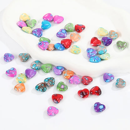Blooming Ink Color Heart Acrylic Beads 15mm Colorful Mixed 100pcs 2