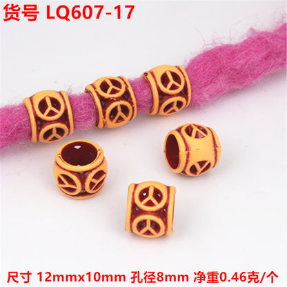 Striped Acrylic Beads Wood Imitation Plastic Dreadlock Style 100pcs 21