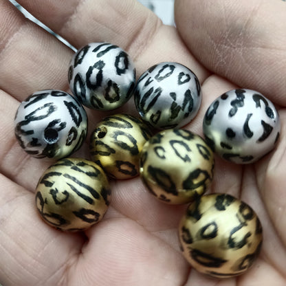 Plating Round Acrylic Beads 16mm Metallic Leopard Print 100pcs