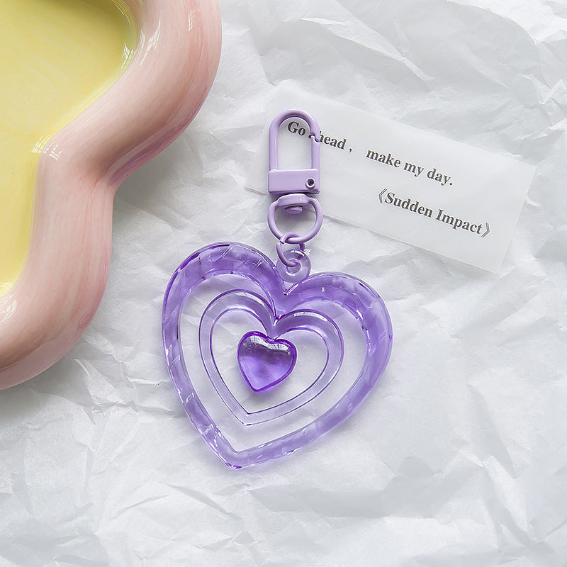 Resin Colored Hollow Heart Keychain Glossy Layered Design 11