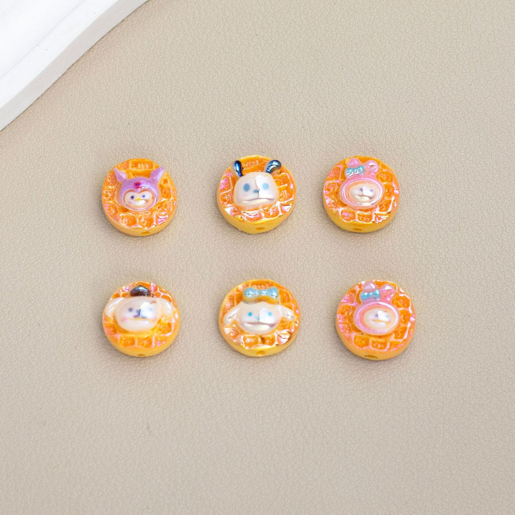 Plating Sanri Waffle Biscuit Resin Beads 13mm Glossy Gold 20pcs 3