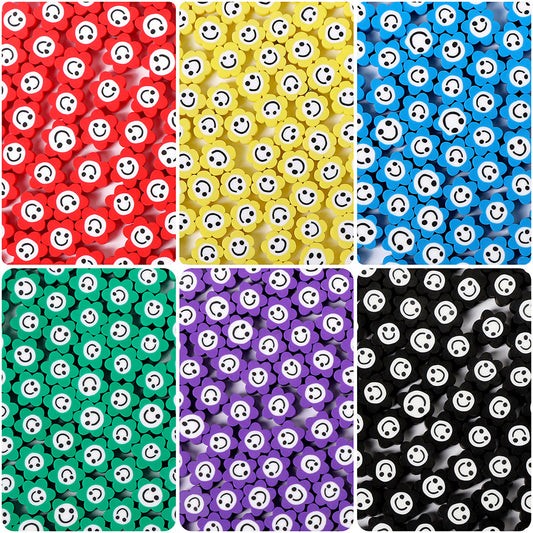 Flower Clay Beads 8mm Colorful Smiling Face Six-Petal 100pcs