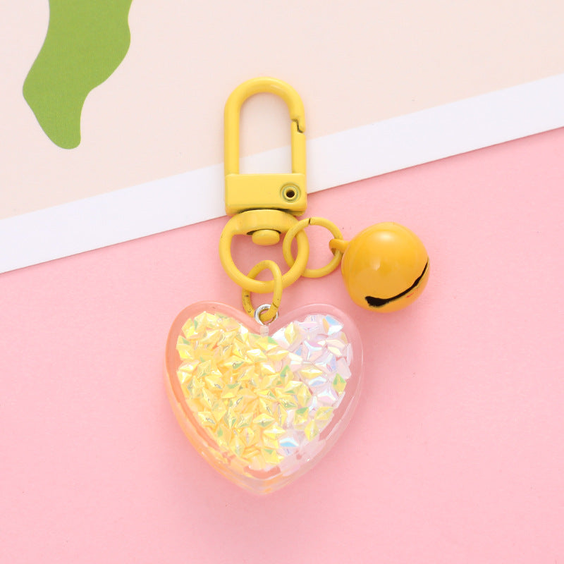 Acrylic Heart Keychain with Iridescent Flakes and Colorful Bell Charm 10