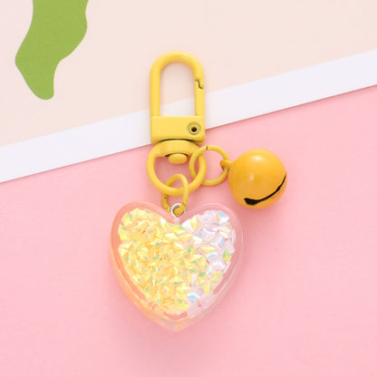 Acrylic Heart Keychain with Iridescent Flakes and Colorful Bell Charm 10