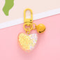 Acrylic Heart Keychain with Iridescent Flakes and Colorful Bell Charm 10