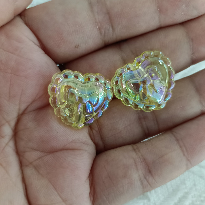 Transparent UV Plating Bow Heart Acrylic Beads 22mm 100pcs 12