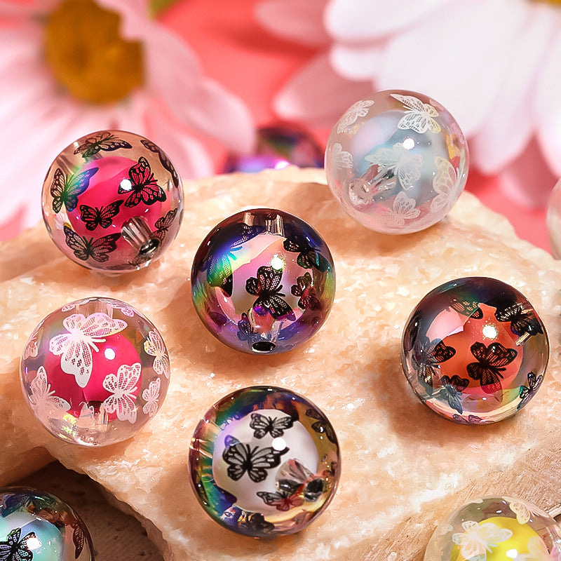 Transparent Butterfly Acrylic Beads 16mm Iridescent Plated 50pcs