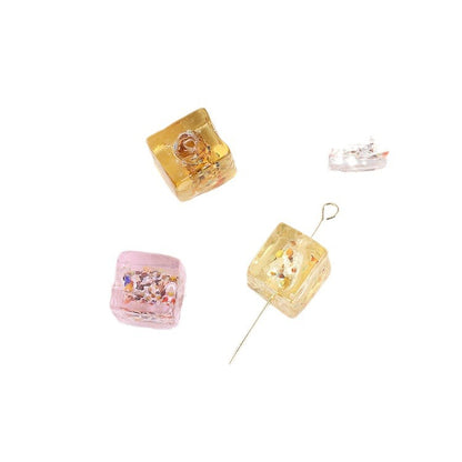 Lampwork Glass Beads Cube 10mm Silver Foil Confetti 4pcs 5