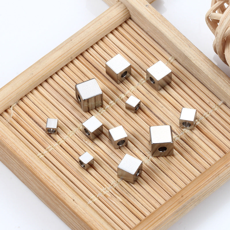 Stainless Steel Square Metal Beads 3 4 5mm Polished Silver 100pcs 5