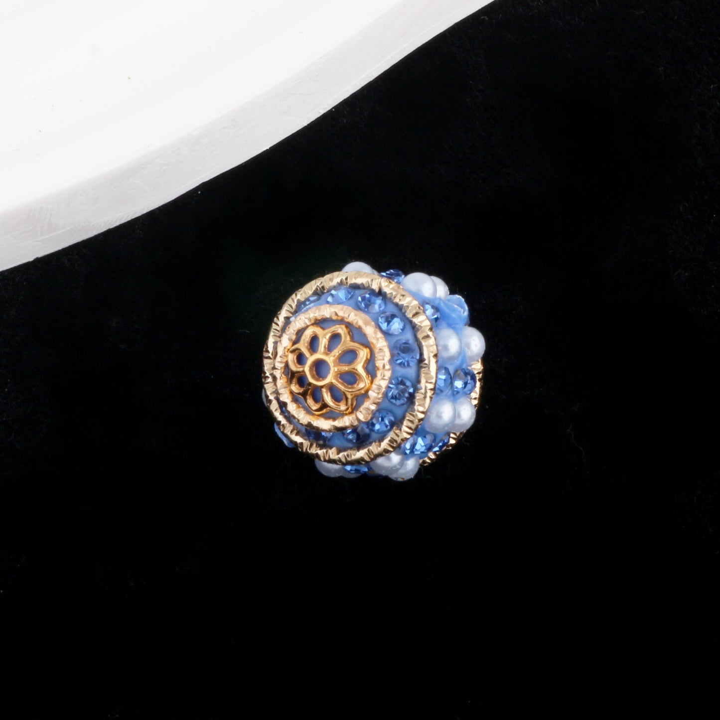 Vintage Nepal 15mm Rhinestone Beads Artificial Pearl Embedded 6pcs 7