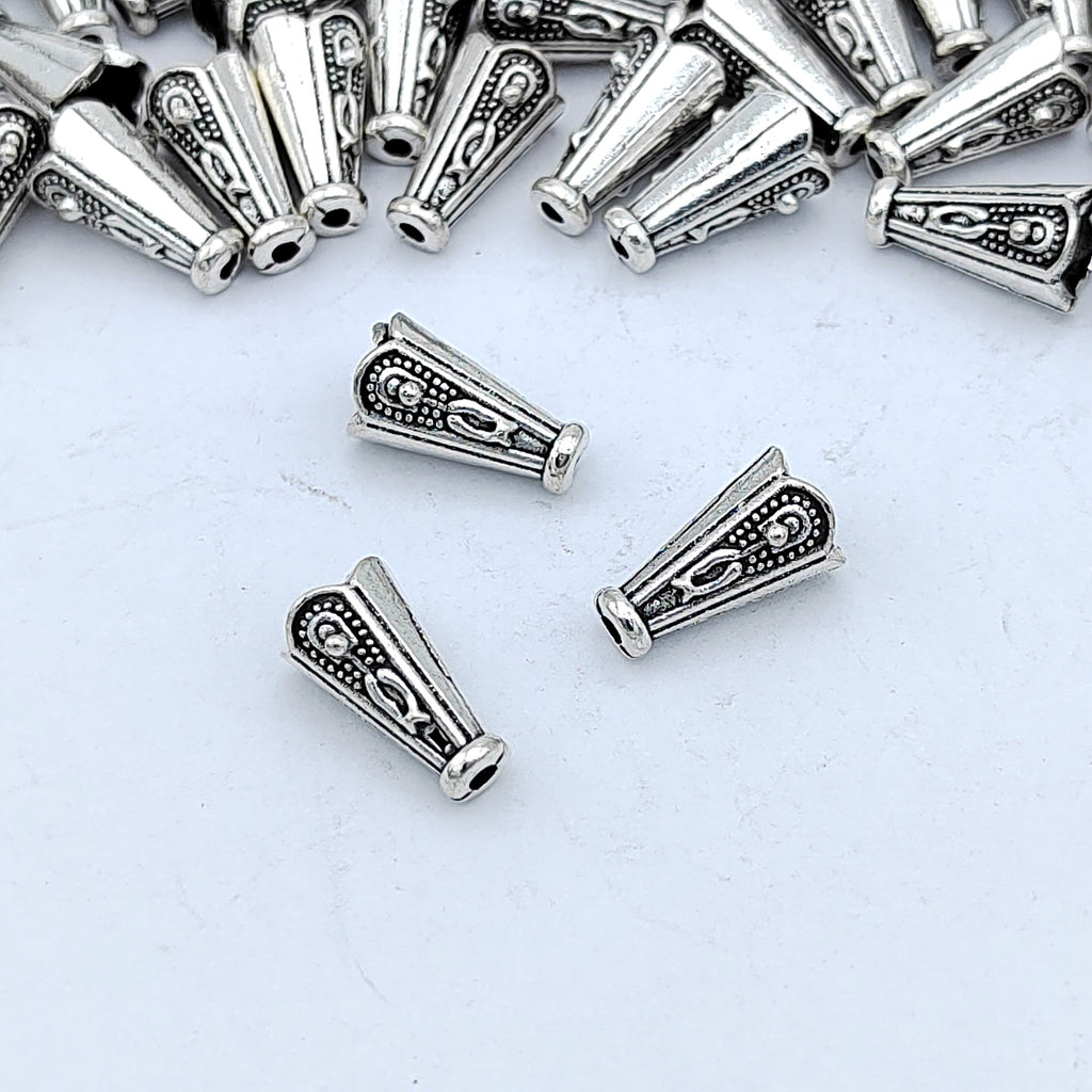 Cone Metal Beads 13mm Vintage Pattern Silver Tone 200pcs 4