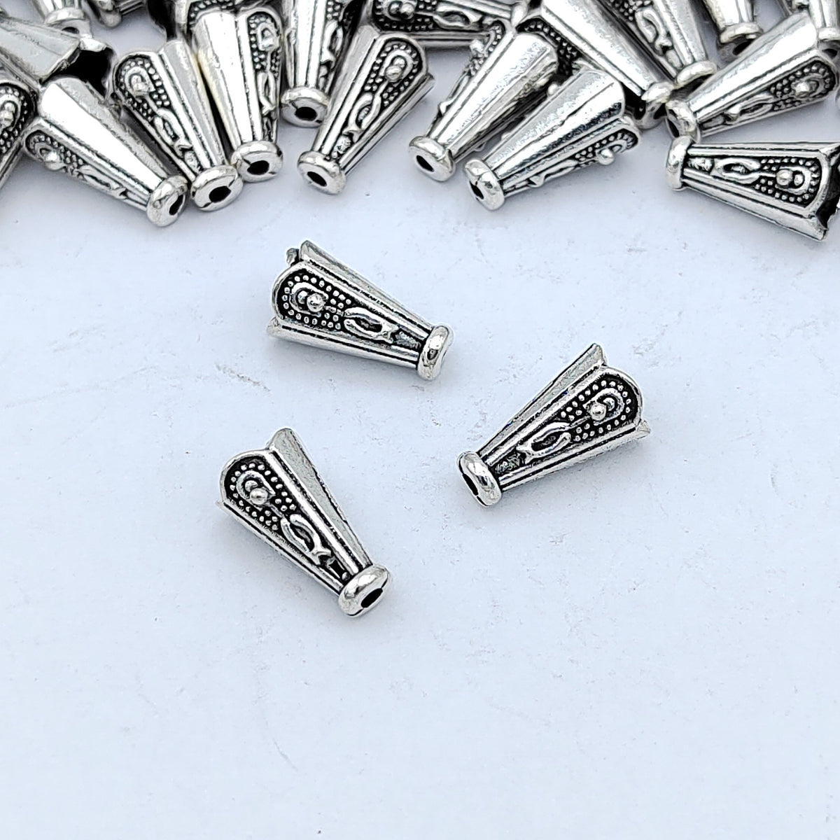 Cone Metal Beads 13mm Vintage Pattern Silver Tone 200pcs 4