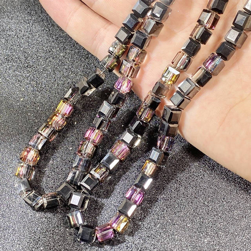 Square Transparent Glass Beads 8mm Clear Iridescent Shine 50pcs 3