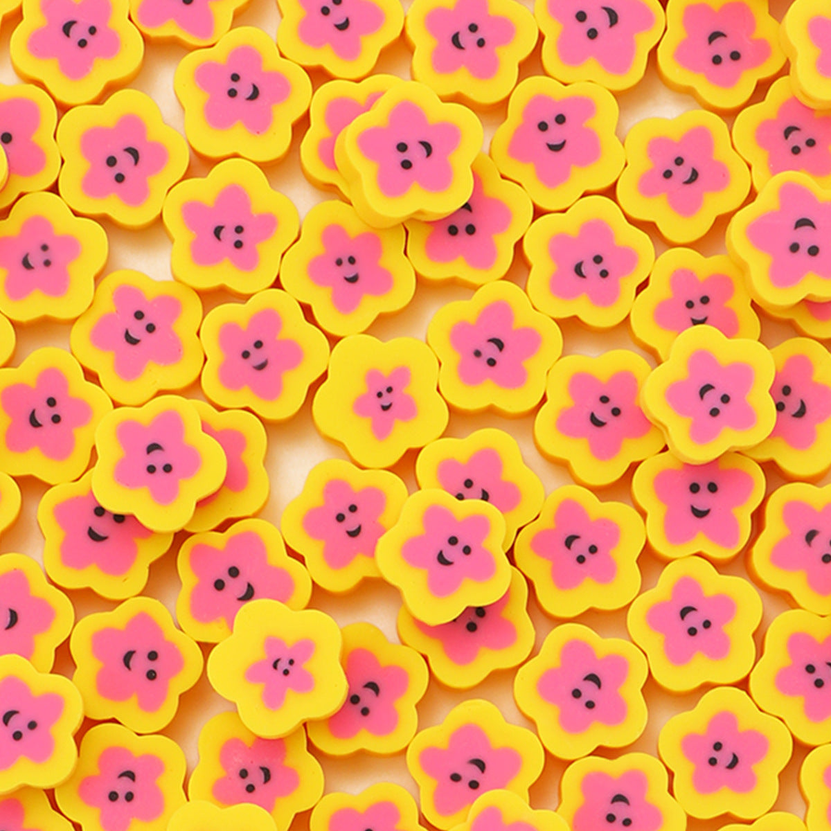 Star Clay Beads 9mm Tiny Smiley Face Yellow Pink 100pcs