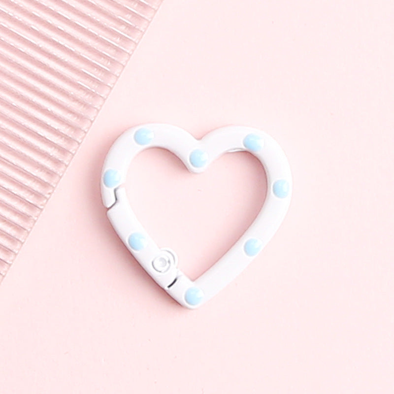 Metal Painted Dotted Heart Trigger Spring Keyrings 25mm 10pcs 5