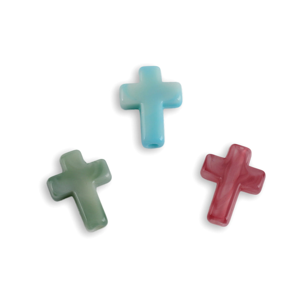 Imitation Jade Ink Color Cross Acrylic Beads 15mm Glossy Swirl 100pcs 5