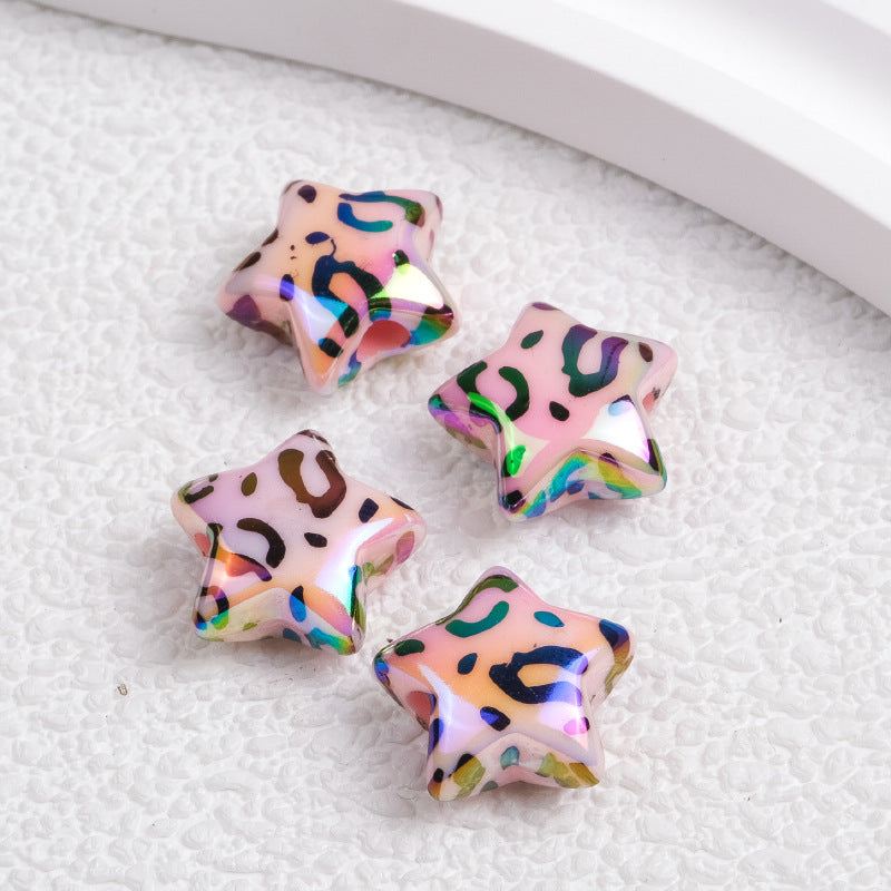 Plated Star Acrylic Beads 15mm Colored UV Plating Leopard Print 50pcs 4
