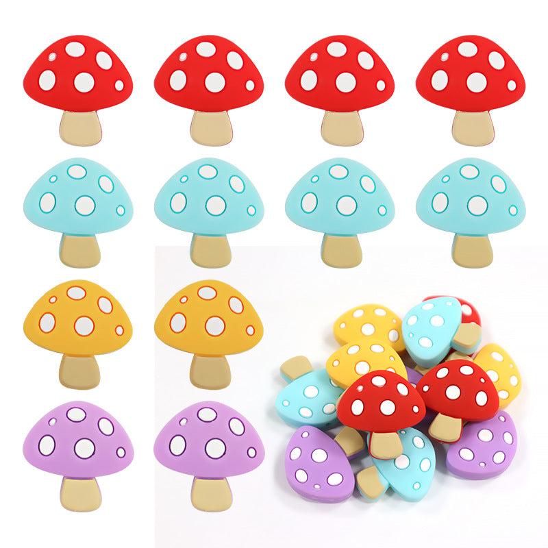 Silicone Focal Beads Mushroom Toadstool White Spots 20pcs