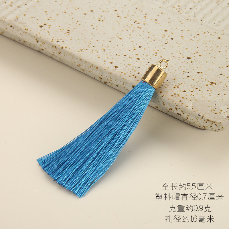 Colorful Polyester Fringe Tassel Keychain with Golden Cap 55mm 50pcs 13
