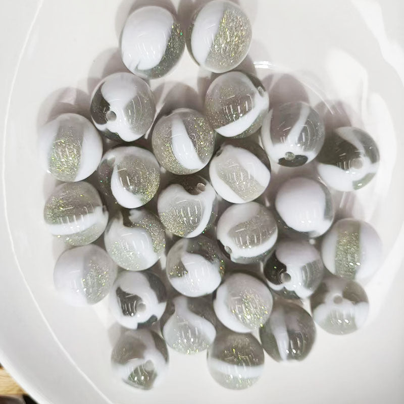 Glitter Cream 10 12 16mm Resin Beads Double Color Swirls 20pcs 9