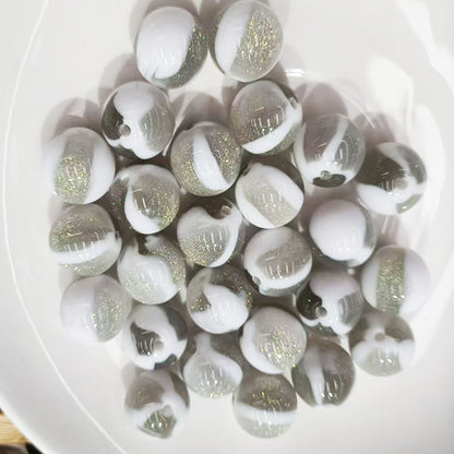 Glitter Cream 10 12 16mm Resin Beads Double Color Swirls 20pcs 9