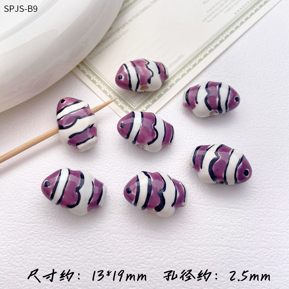 Hand Painted Fish Ceramic Beads 13x19mm Glazed Clownfish 1pc 11