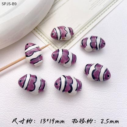 Hand Painted Fish Ceramic Beads 13x19mm Glazed Clownfish 1pc 11