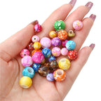 Plating Colorful Ink Painting Acrylic Beads 8-12mm Large Hole Mixed Colors 5