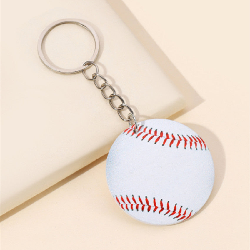 Wooden Baseball Keychain White Round Sports Ball Design 4