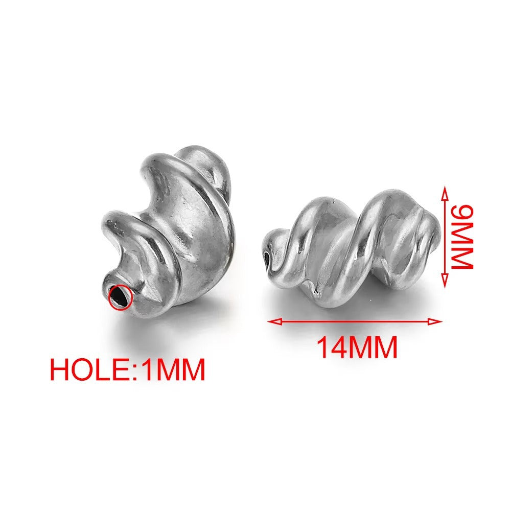 Stainless Steel Twist Metal Beads 8-11mm Color Retaining 5pcs 11