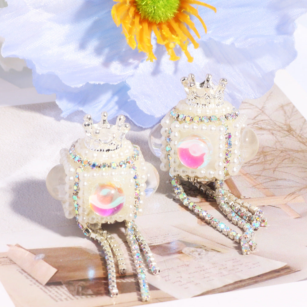 Polymer Clay Cube Rhinestone Beads 21mm Tassel Decorative 10pcs 7