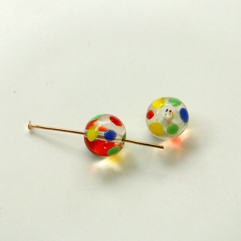 Lampwork Glass Beads Round 12mm Hand Painted Transparent Polka Dot 10pcs 11